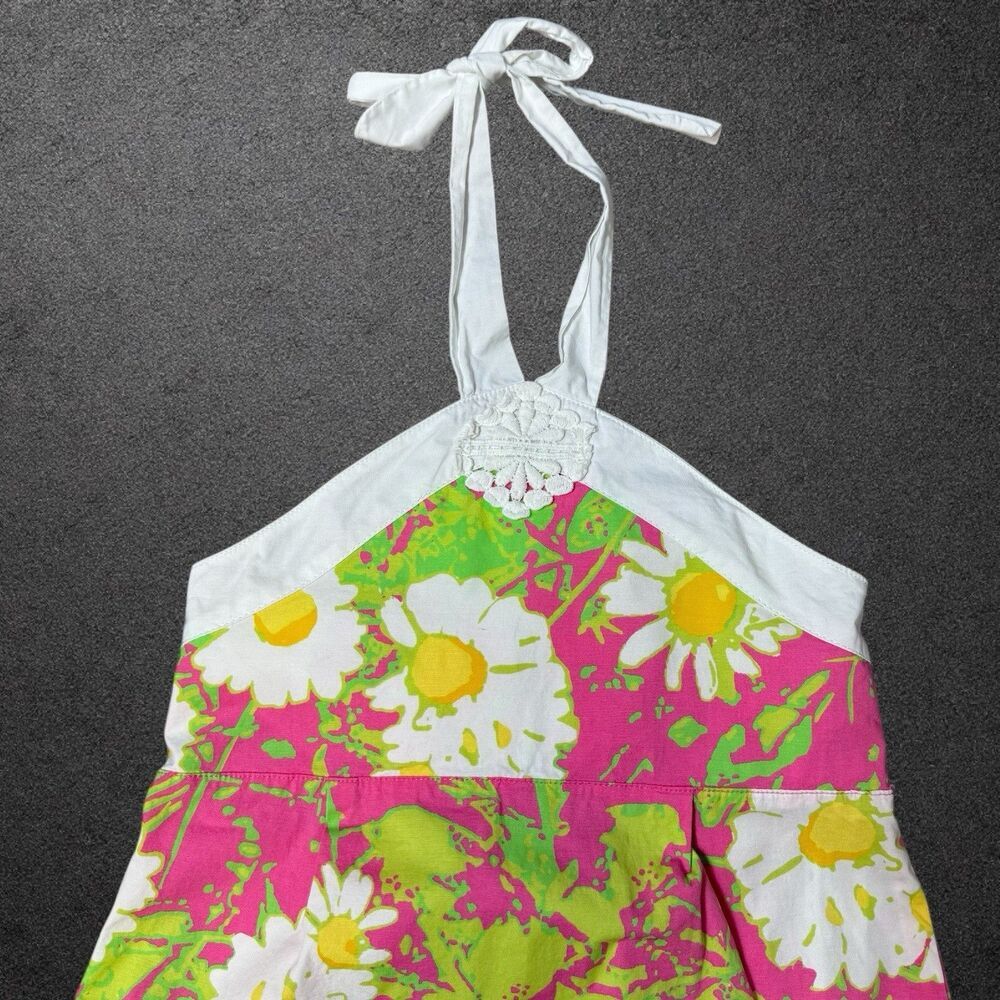 Lilly Pulitzer Halter Dress Girls 8 Floral Daisies Crochet Hotty Pink Resort - Picture 2 of 11